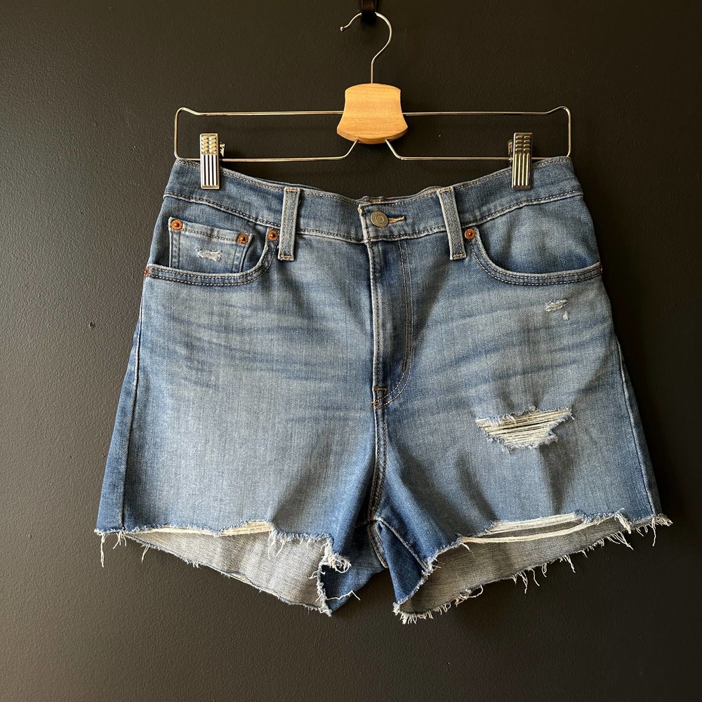 Levi's High Rise Shorts Blue Jean Short Distressed Size 29 - Picture 4 of 13